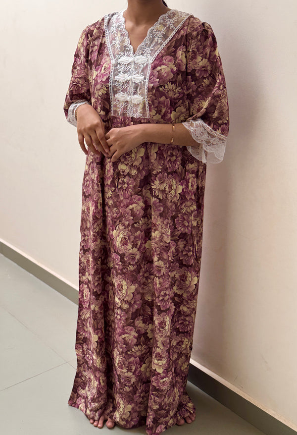 Floral Plum Imported Dubai Nighty