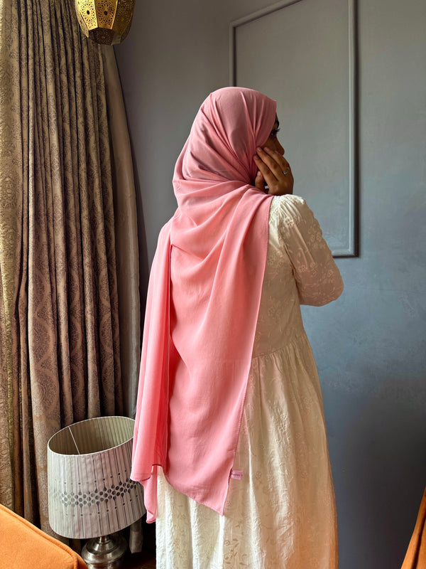 Coral pink laser georgette hijab