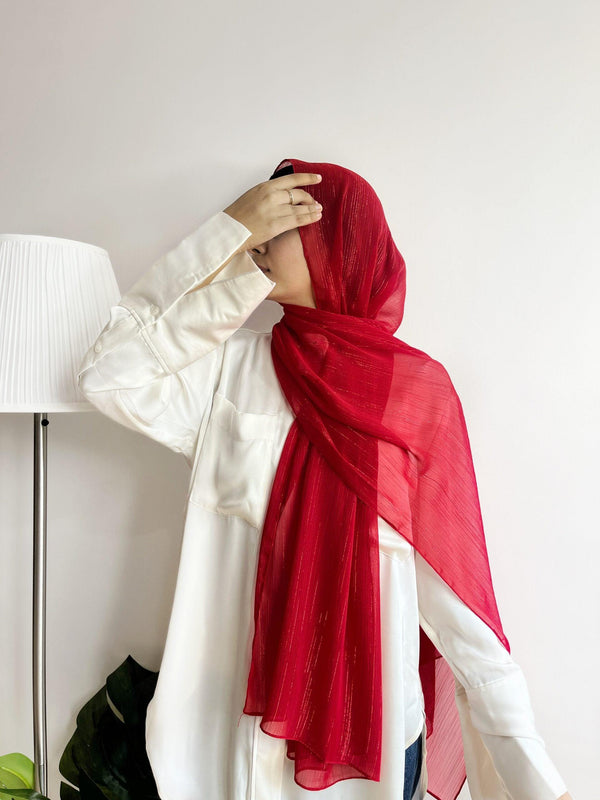 Dahlia red metallic chiffon hijab