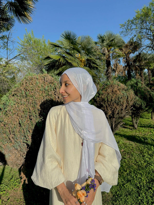 Glacier white shimmer organza hijab