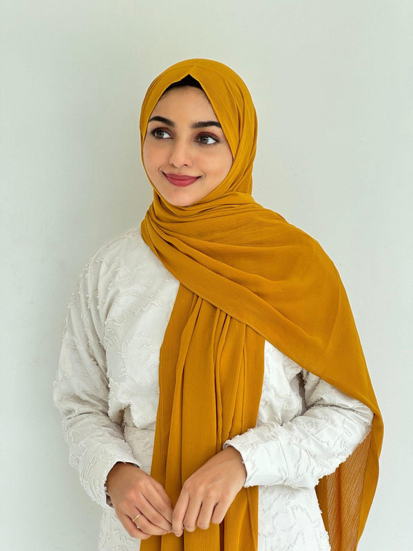 Spicy mustard crinkled chiffon hijab