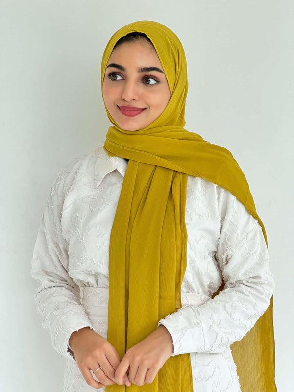 Corn yellow crinkled chiffon hijab