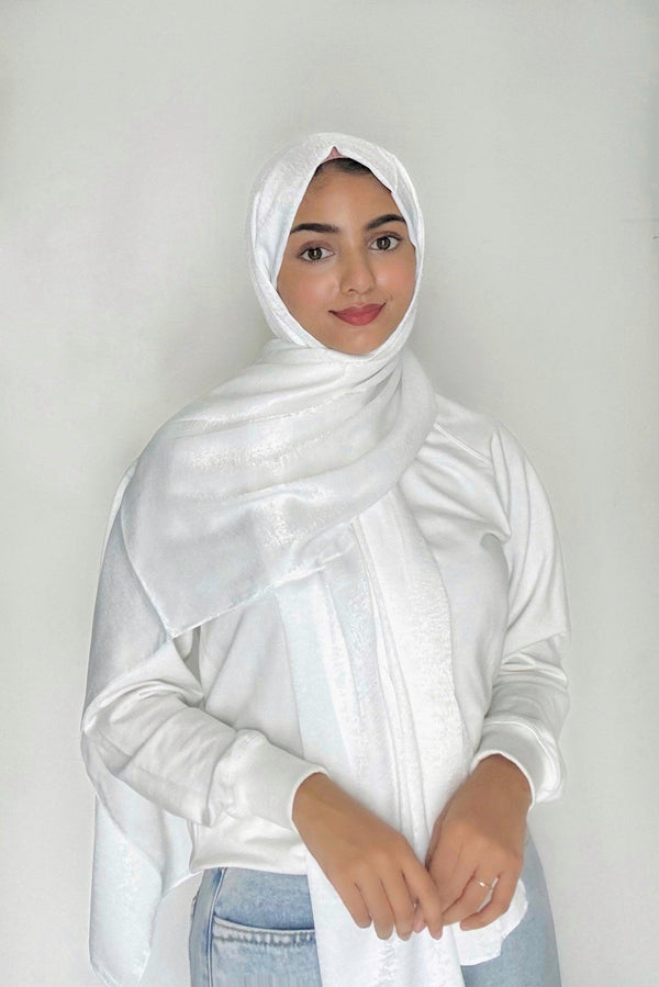 Alabaster white velvet satin hijab