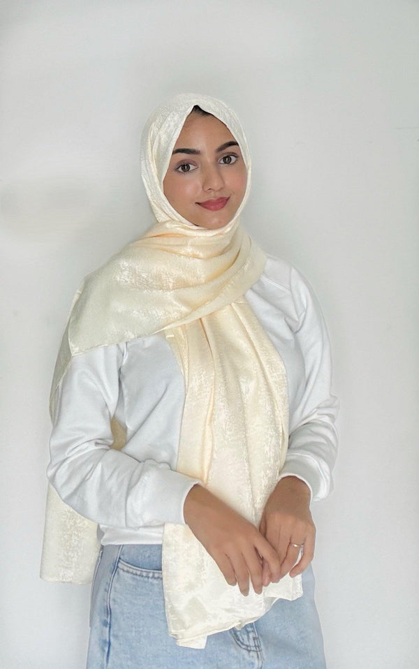 Yellow tint velvet satin hijab