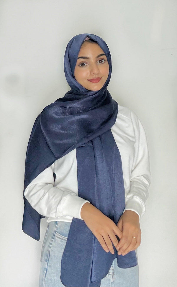 Nightfall blue velvet satin hijab