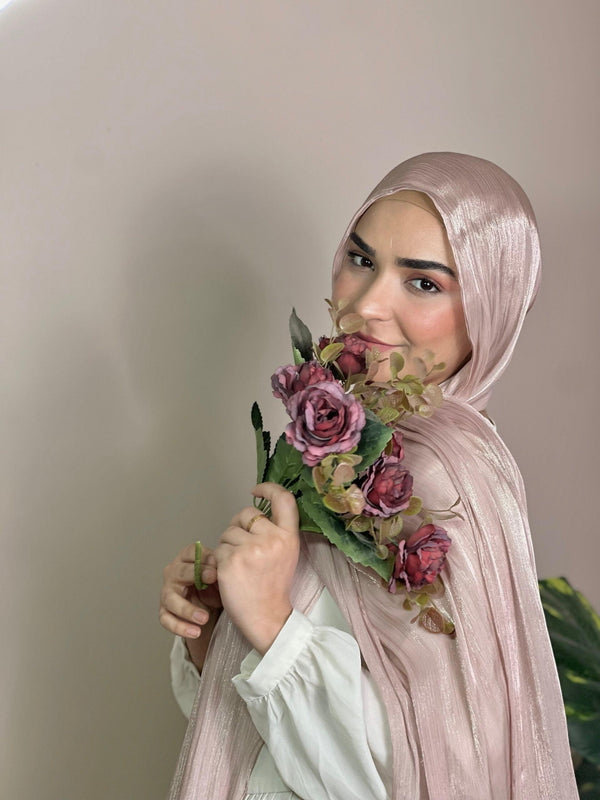 Faded flamingo shimmer organza hijab