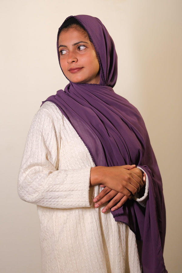 Pansy purple chiffon crochet lace hijab