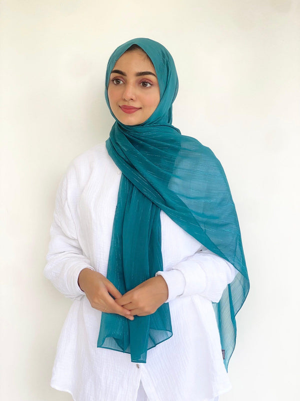 Teal star metallic chiffon hijab