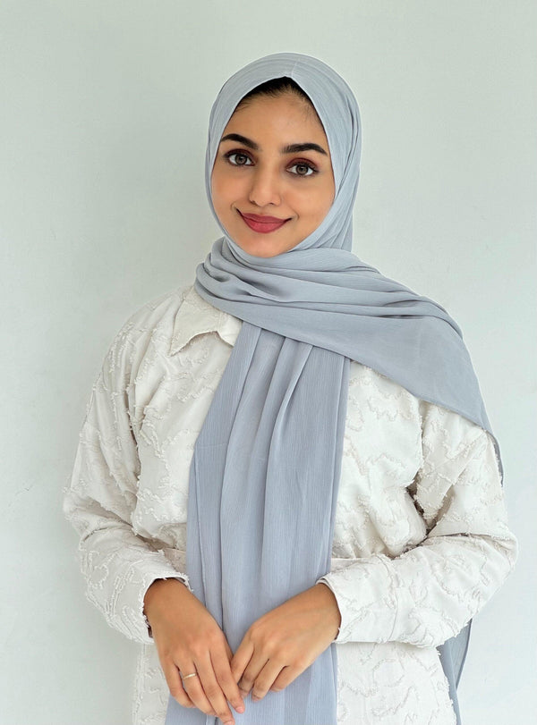 Silver grey crinkled chiffon hijab