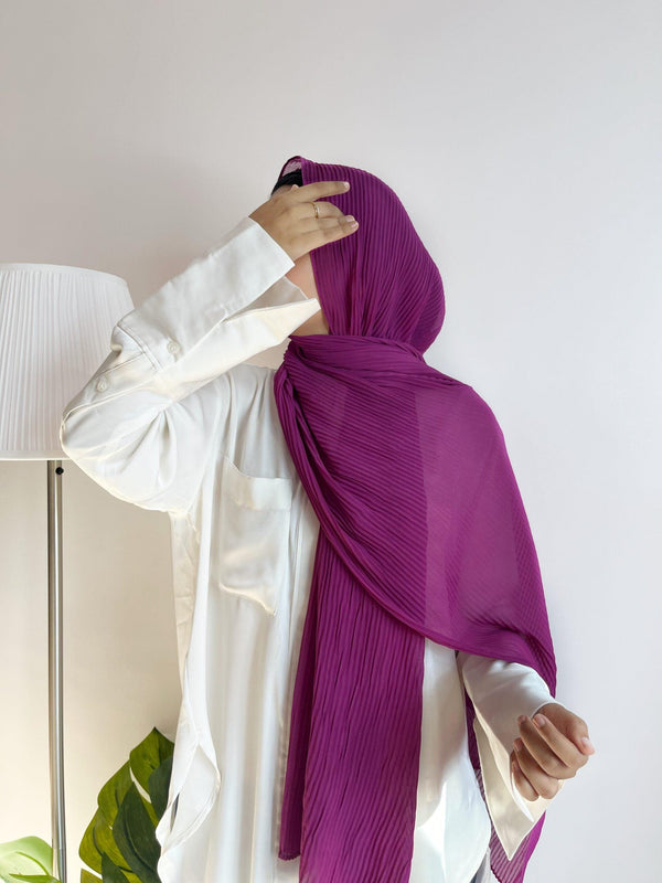 Purple pink ribbed chiffon hijab