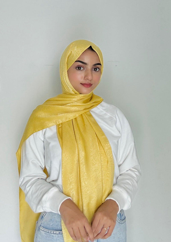 Canary yellow velvet satin hijab