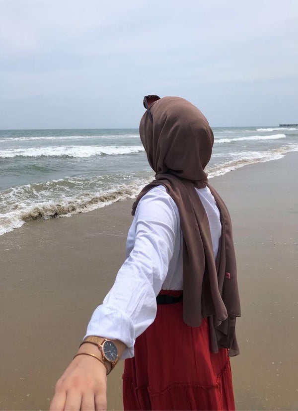 Saddle brown laser georgette hijab
