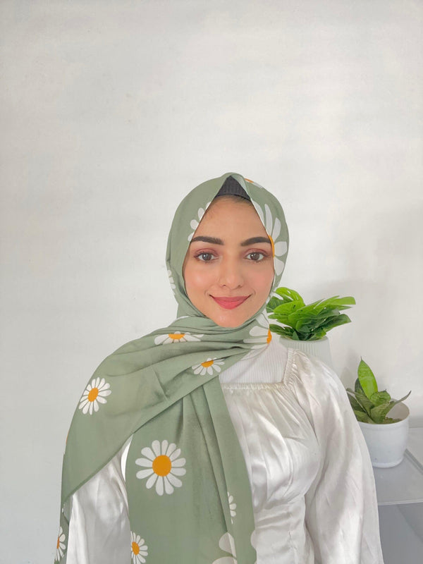 Sage blooms chiffon printed hijab