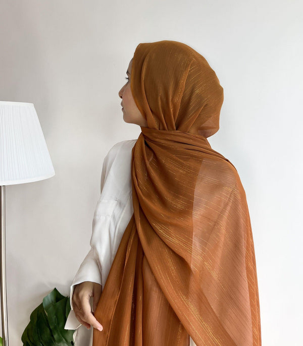 Squirrel brown metallic chiffon hijab