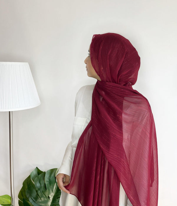 Cranberry metallic chiffon hijab