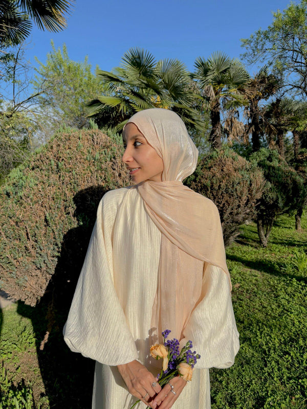 Sunset gold shimmer organza hijab