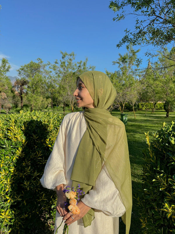 Oregano green metallic chiffon hijab