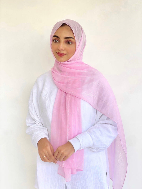 Pink sherbet metallic chiffon hijab