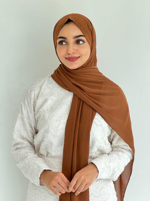 Walnut brown crinkled chiffon hijab