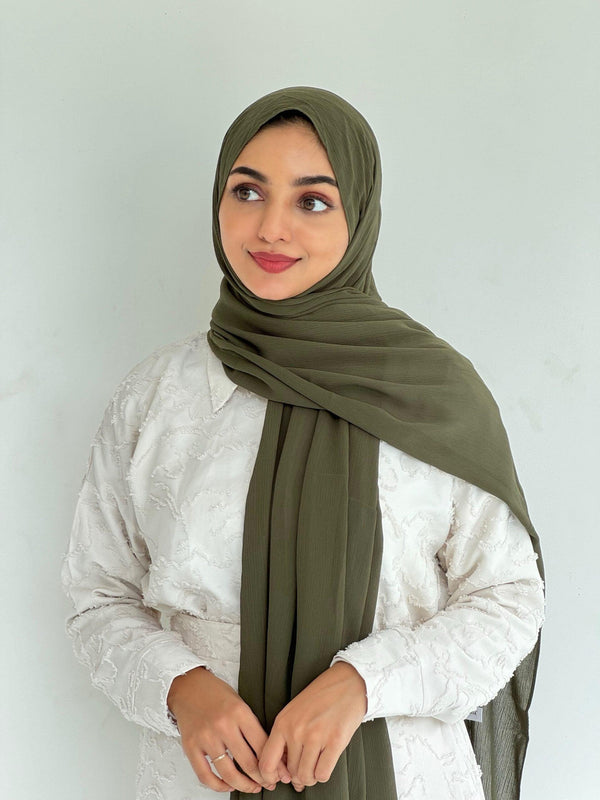 Twilight olive green crinkled chiffon hijab