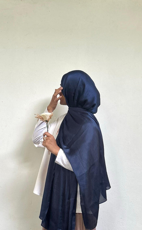 French navy blue premium satin hijab