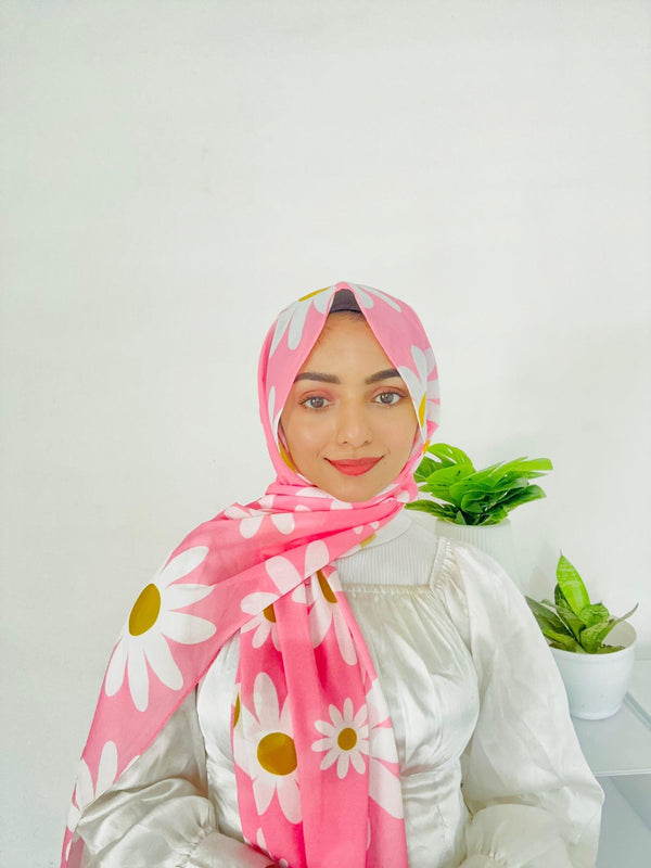 Salmon blush chiffon printed hijab