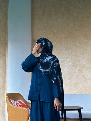 Navy Blue Tie Dye Marble Print Signature Modal Cotton Hijab
