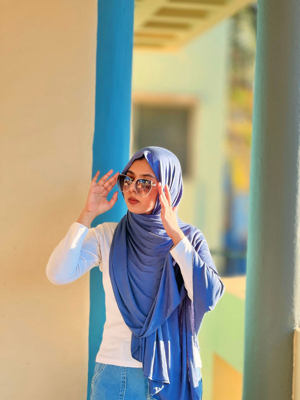 Ultra denim blue Mini Classic jersey hijab ( 180 cms * 75 cms )