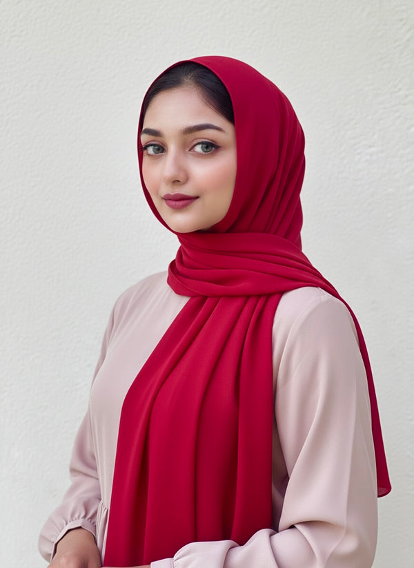 Cherry Red Laser Georgette Hijab