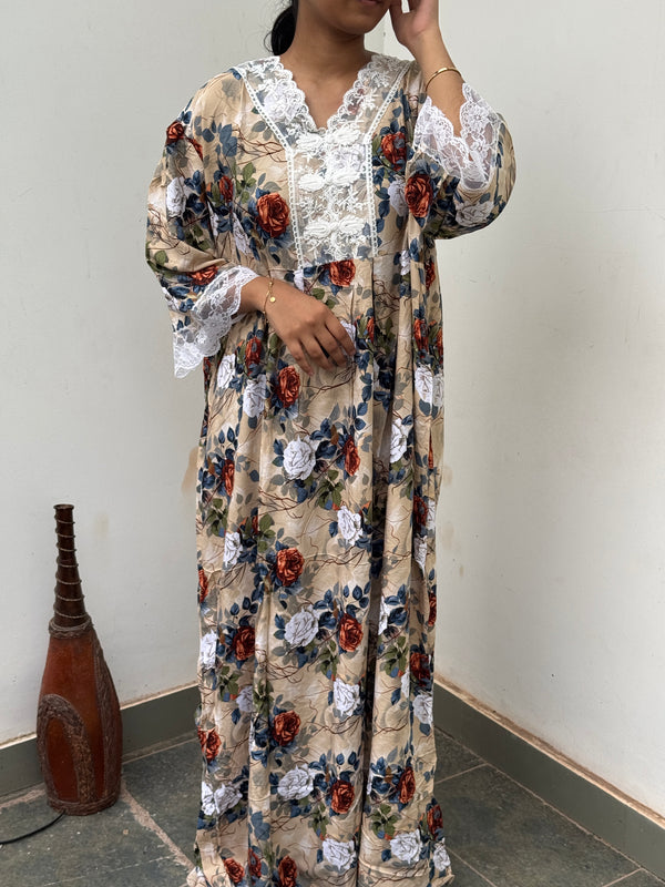 Beige Floral  Imported Dubai Nighty