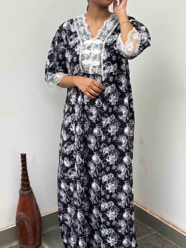 Black & white Floral  Imported Dubai Nighty