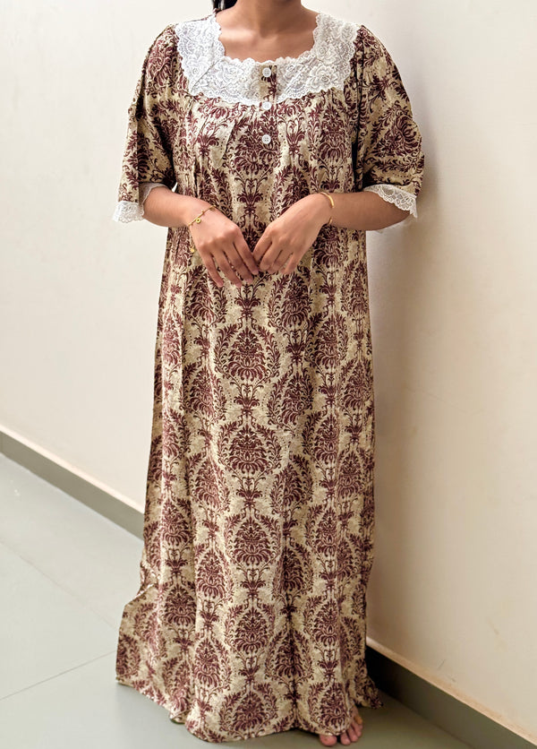 Beige & Maroon Imported Dubai Nighty