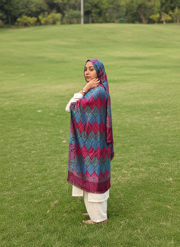 Premium Pashmina Hijab - Maroon & Blue