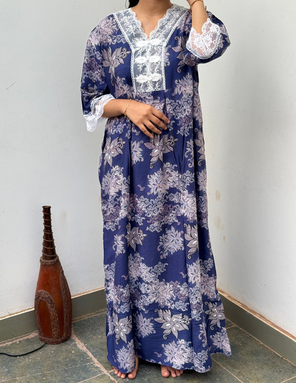 Blue with dotted flowers  imported dubai nighty