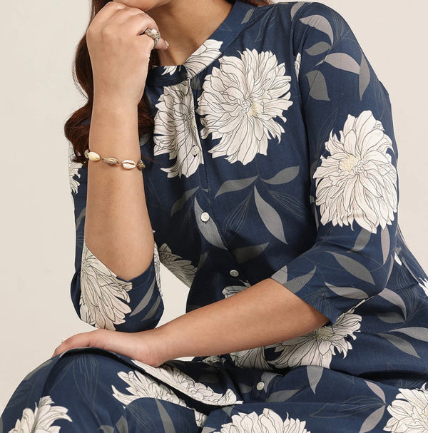 Muted Navy blue poly crepe Co-ord  Set Dress