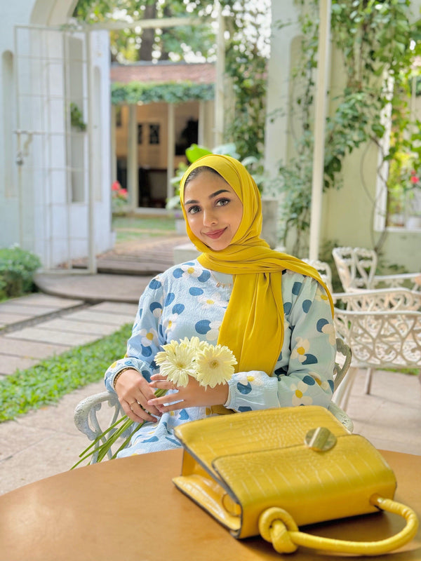 Mellow yellow laser georgette hijab