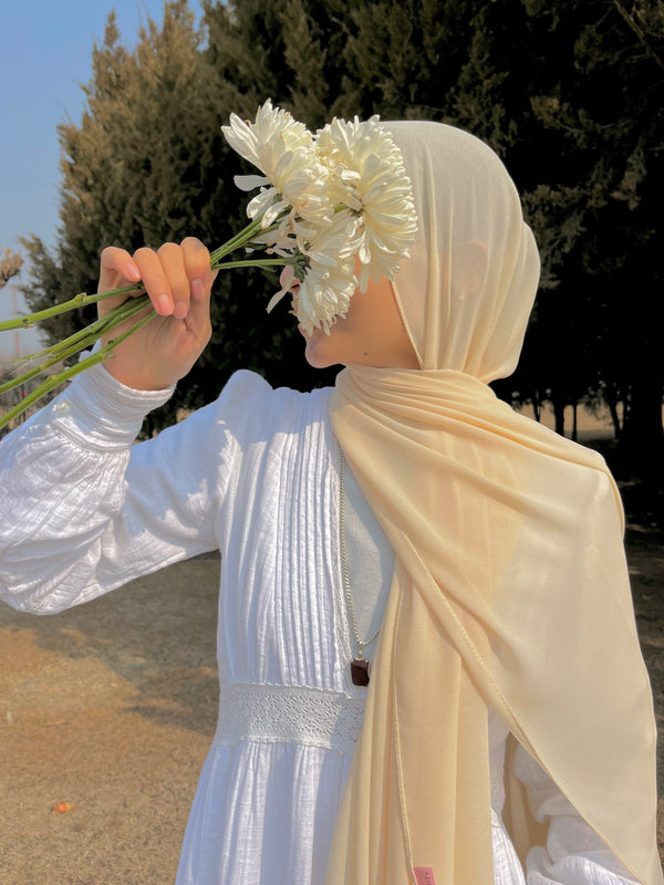 Peachy Cream Laser Georgette Hijab