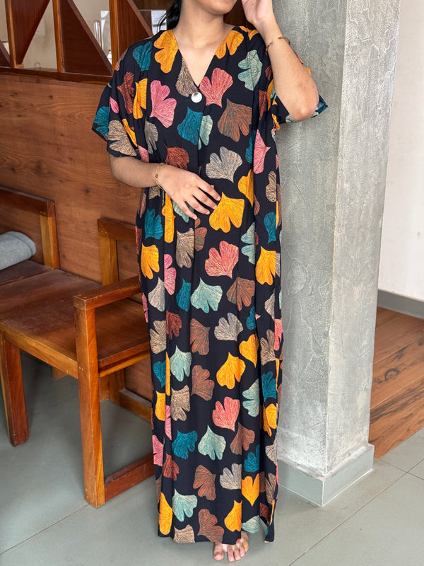Black & Green Floral Imported Dubai Nighty