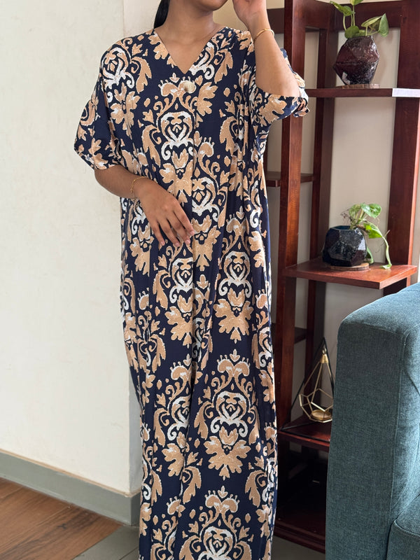 Navy Blue & Beige Imported Dubai Nighty