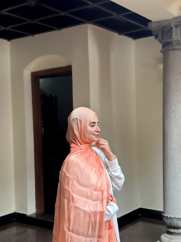 Peachy Petal Organza Shimmer Hijab