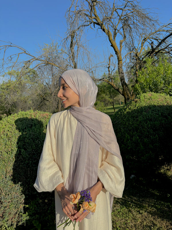 Nude silver shimmer organza hijab