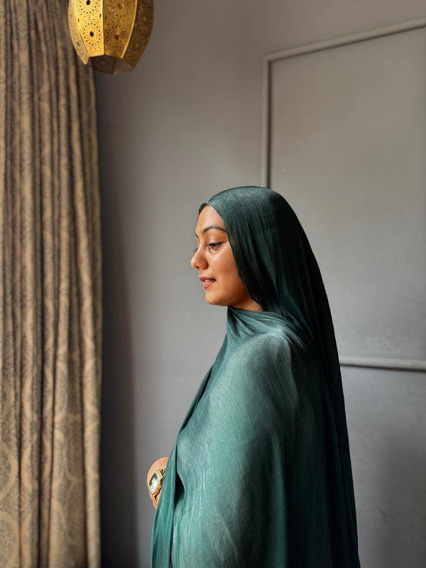 Botanic green organza shimmer hijab