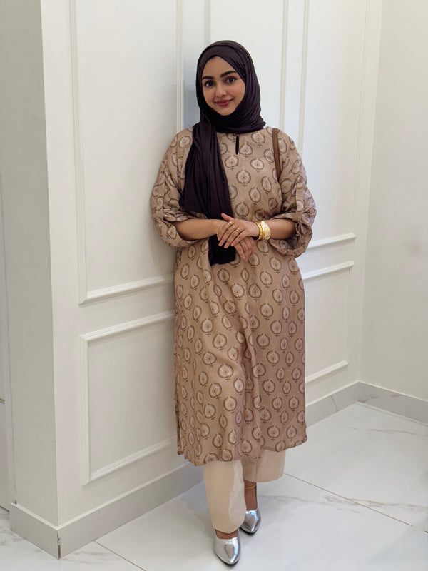 Beige Muslin Modest wear Kurti