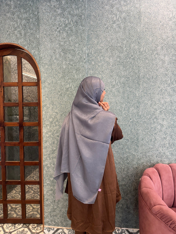 Stone grey velvet satin hijab
