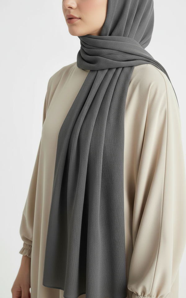 Medium Grey Crinkled chiffon hijab