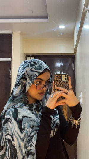 Teal Blue Tie Dye Marble Print Signature Modal Cotton Hijab