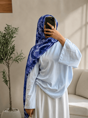 Cobalt Blue Tie Dye Marble Print Signature Modal Cotton Hijab