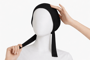 Tie Hijab Cap Black – Adjustable Underscarf Bonnet for Women