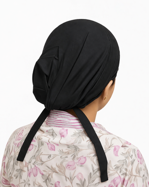Tie Hijab Cap Black – Adjustable Underscarf Bonnet for Women