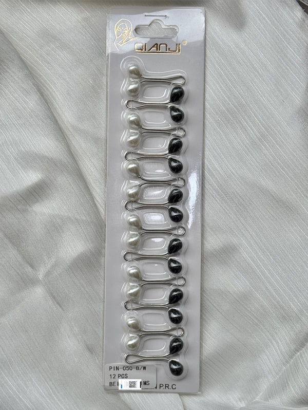Black and white Loop Hijab Pins – pack of 12